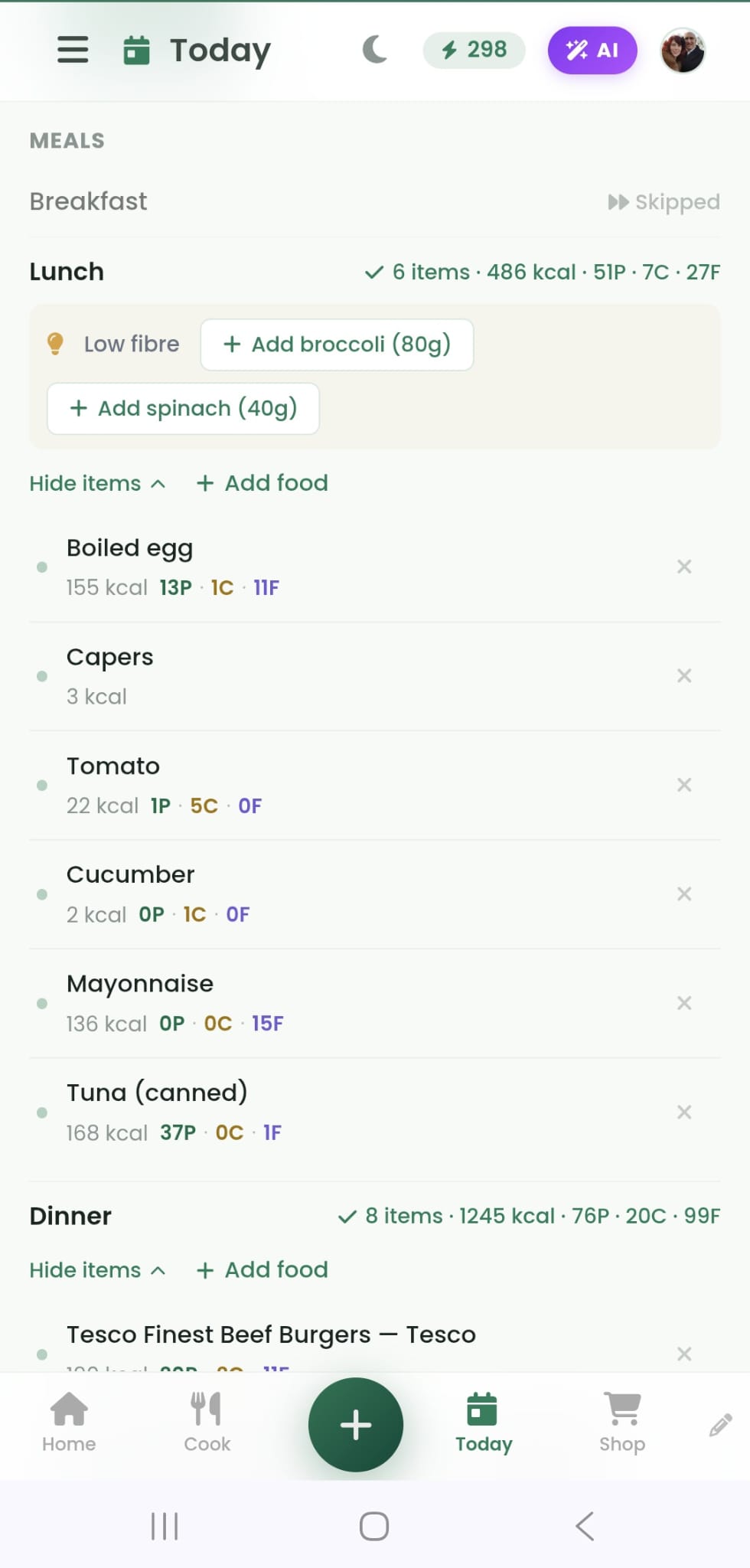 Food diary and food logging