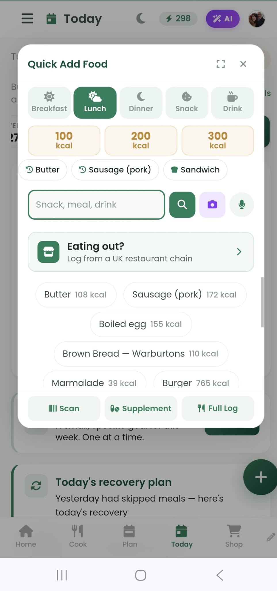 Food diary and food logging screenshot