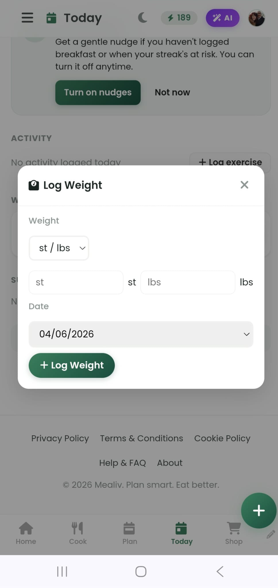 Weight loss tracker - log weight