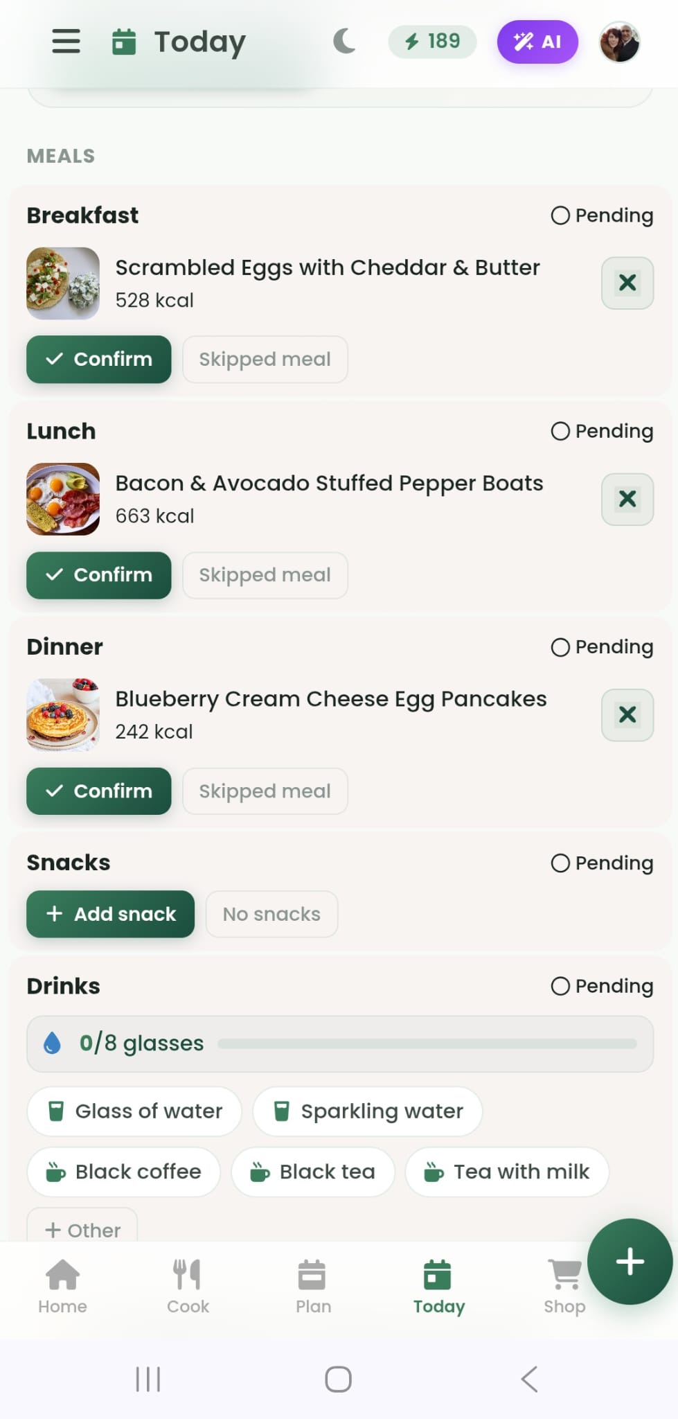 Myfitnesspal alternative meal planning on Mealiv Today page