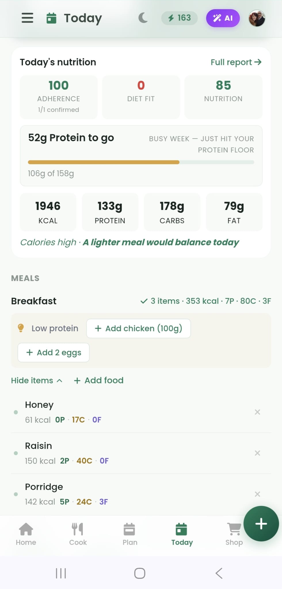 High protein meals tracking on Mealiv