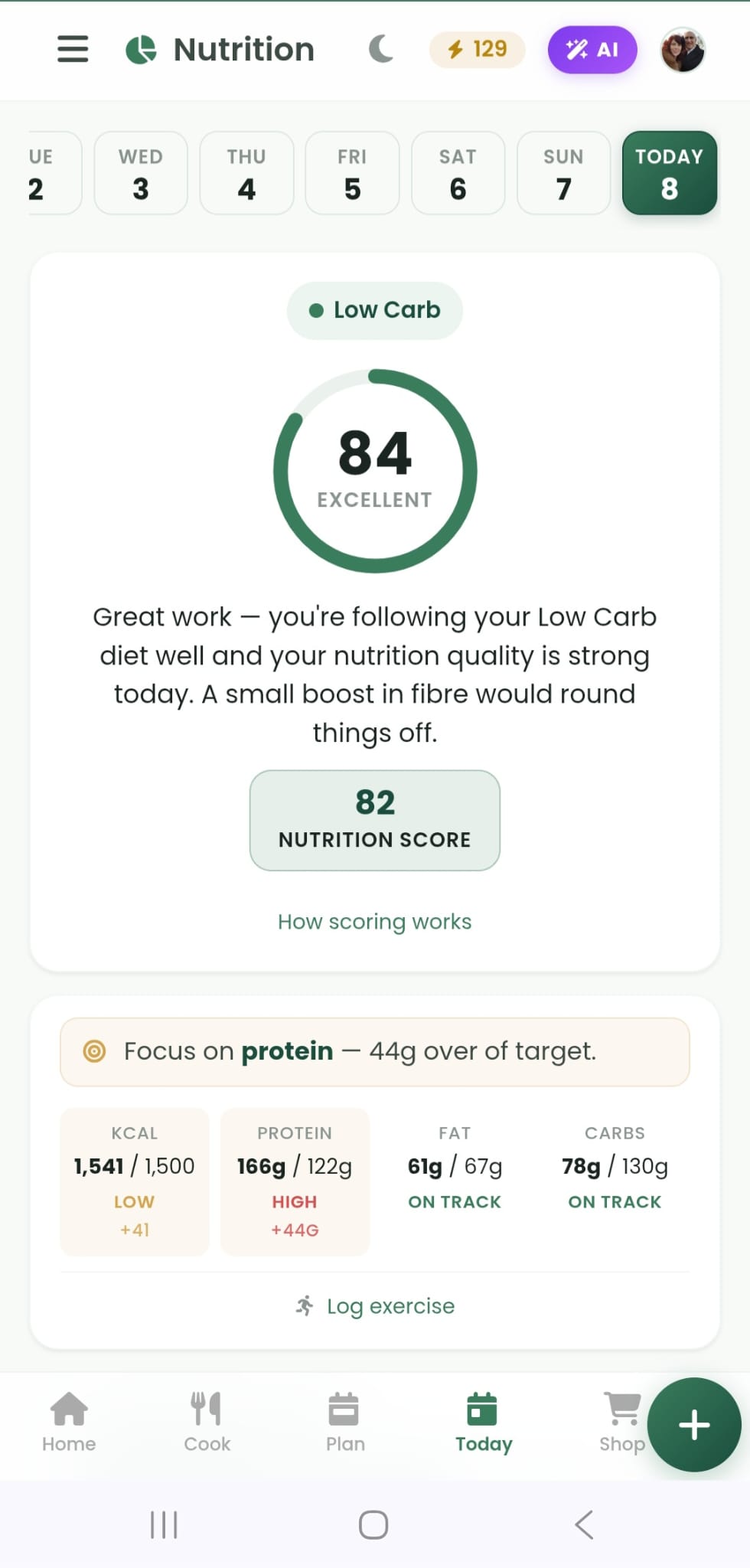High protein lunch nutrition scoring
