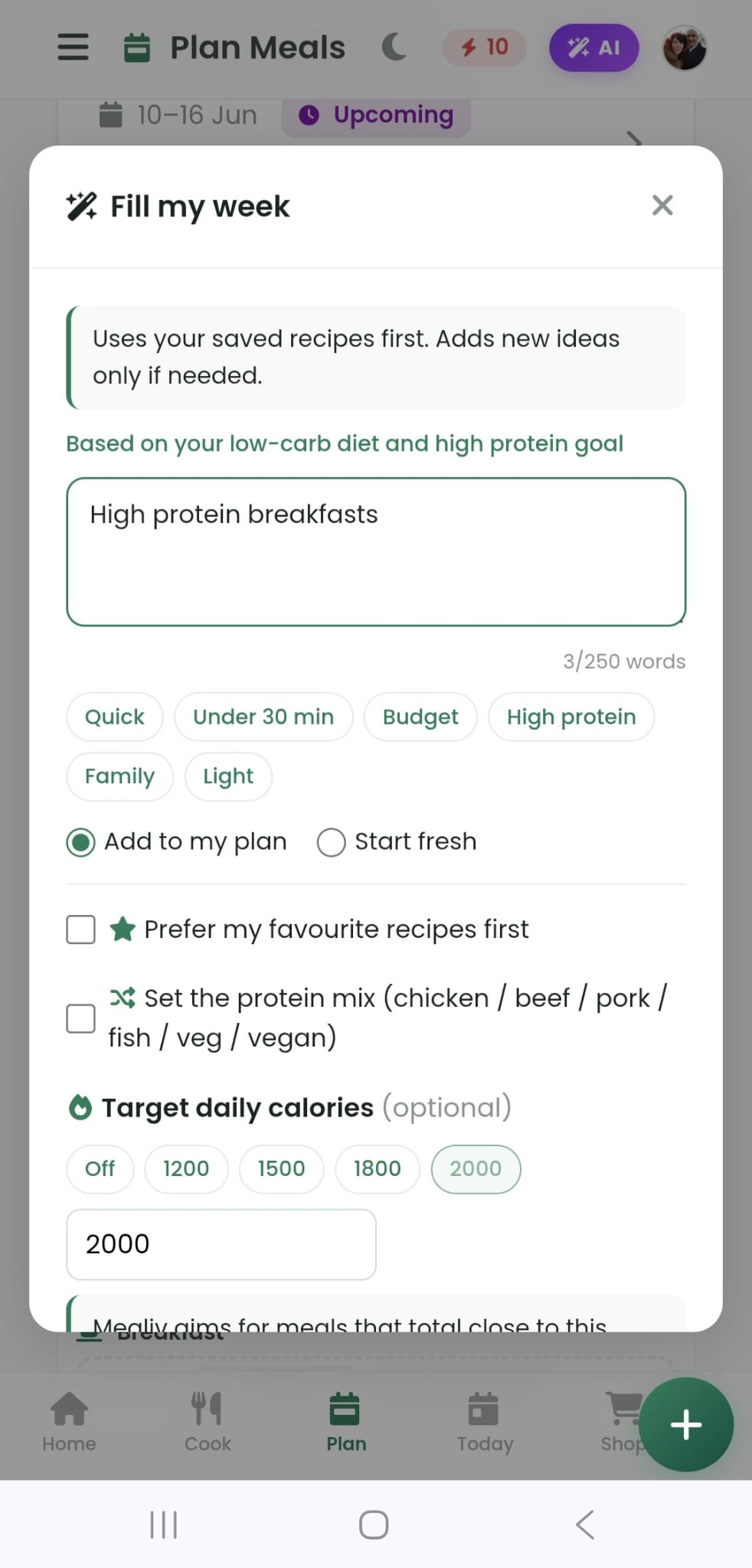 High protein breakfast fill my week modal